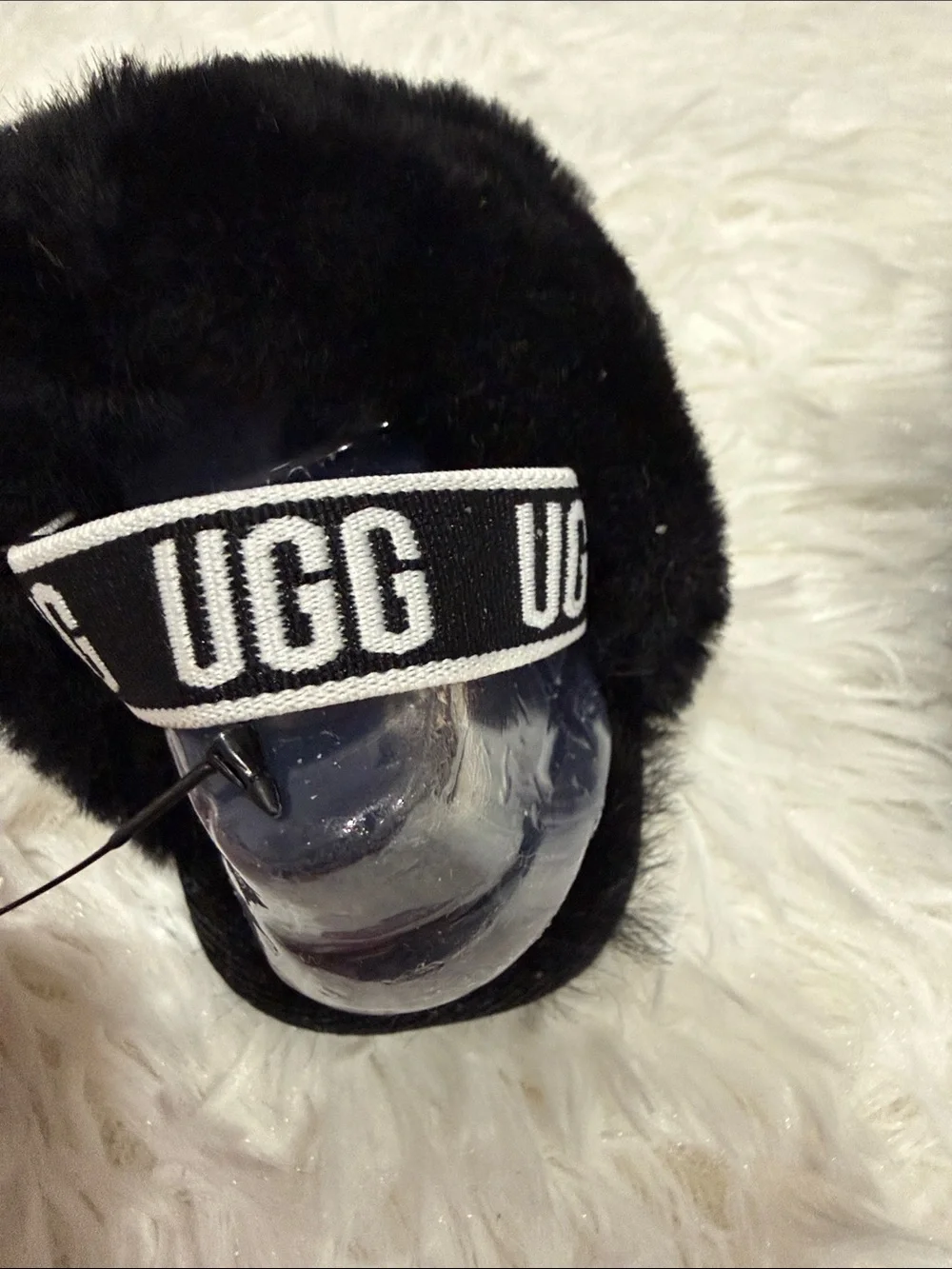 UGG Black Faux Fur Slide Slippers for Women